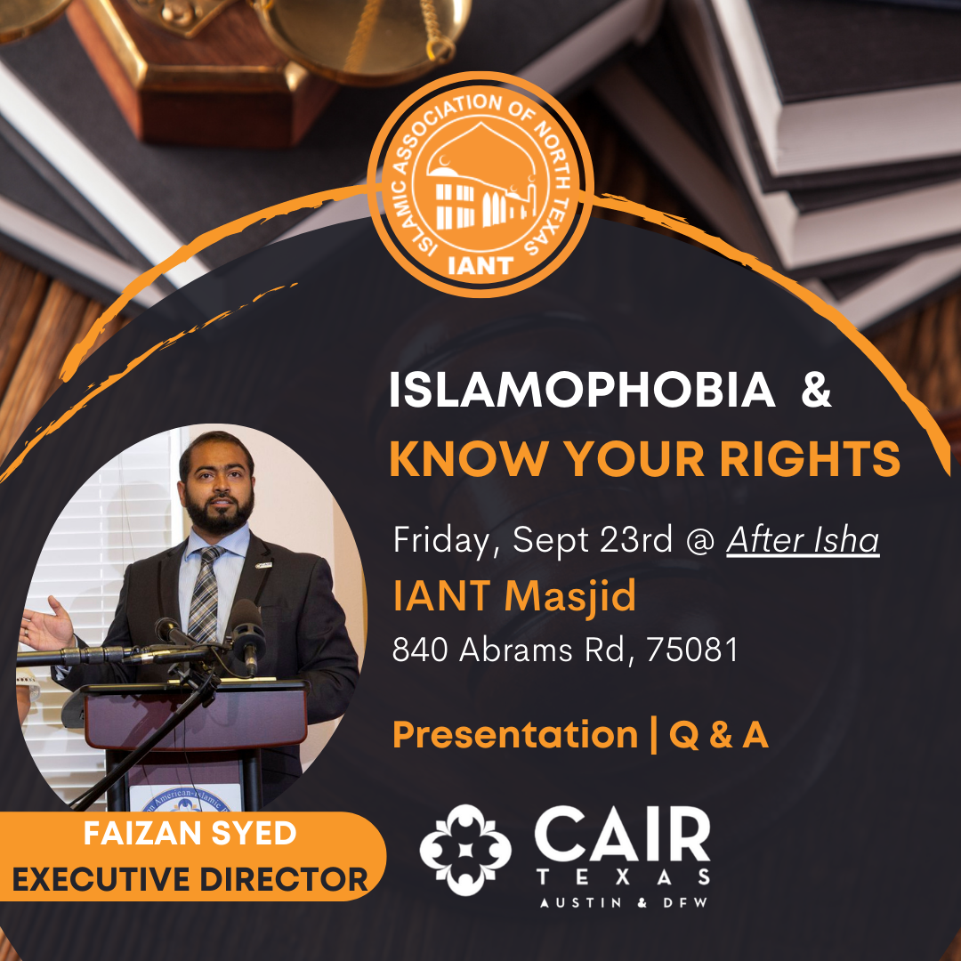 Islamophobia & Know Your Rights Workshop: IANT Friday, Sept 23rd
